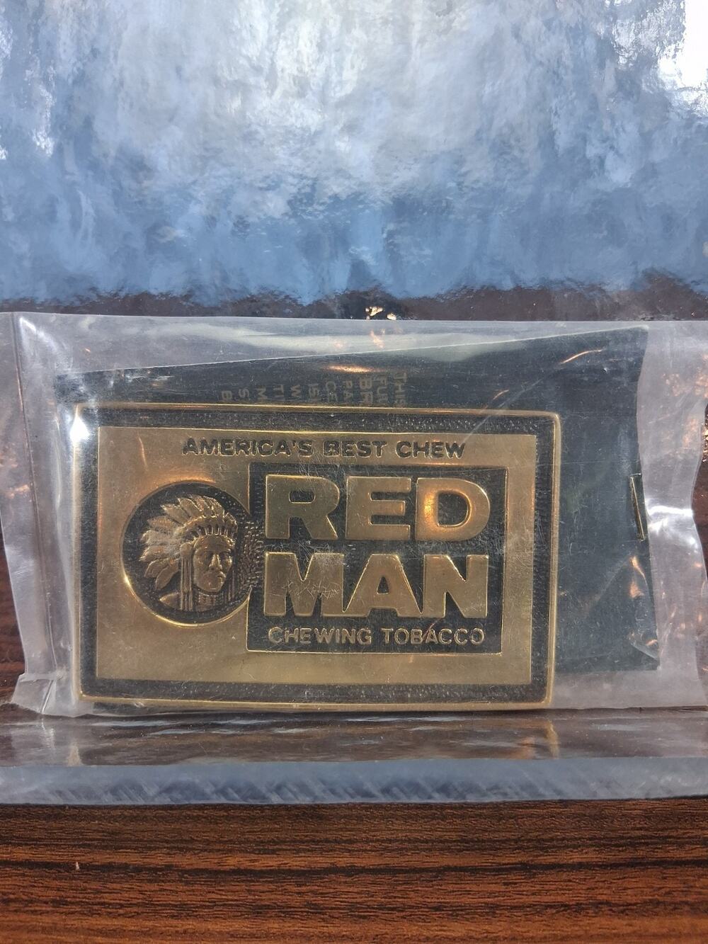 RED MAN Chewing Tobacco Solid Brass Vintage Belt Buckle Americans Best NIP